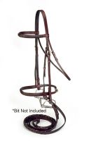English Show Bridle & Reins - Braided Brow and Caveson - Black Leather - Cob Size