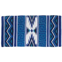 Western Mayan Navajo Wool Saddle Blanket - Blue/Teal/Black/White