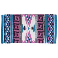 Western Mayan Navajo Wool Saddle Blanket - Turquoise/Pink/White/Black