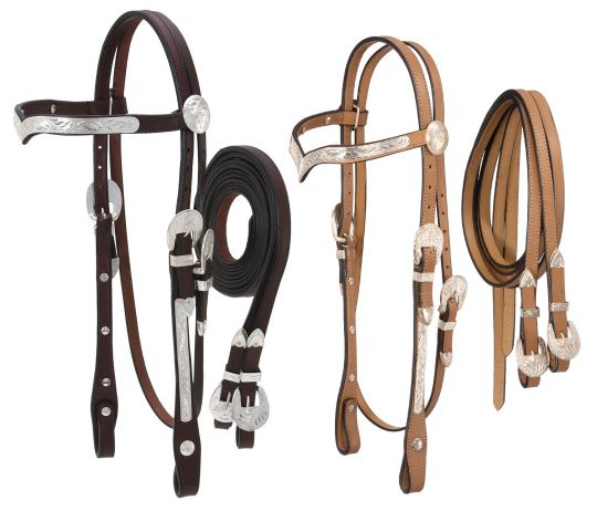 Western Brown Leather Browband Style Headstall with Bosal Mecate Reins 
