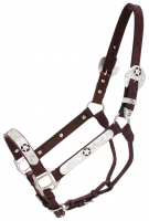 Dark Oil Silver Horse Show Halter - Black Star - Lead Shank