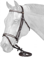 English Snaffle Bridle and Reins - White Braiding - Brown Leather - Full Size