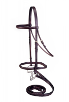 Leather English Snaffle Bridle w/ Raised Plaited Reins - Havana Brown