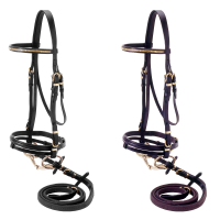 English Flash Bridle w/ Brass Browband - Black Leather - Full Horse