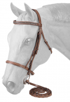 English Bridle and Reins - Raised Leather - Blue Crystal Stone Browband - Full Horse