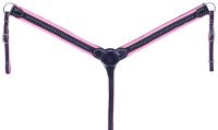 Pink Nylon Breastcollar - Black Leather - Silver Dots