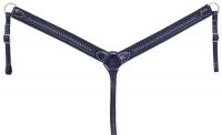 Black Nylon Breastcollar - Black Leather - Silver Dots