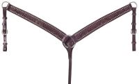 Leather Tooled Breastcollar - Dark Oil - Silver Spot Accents