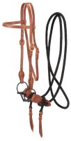 Harness Leather Training Bridle with Snaffle Bit and Cord Reins
