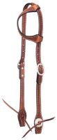 Medium Oil Leather Single Ear Headstall - Basket Stamp w/ Silver Hardware