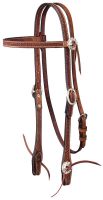 Medium Oil Leather Straight Brow Headstall - Basket Stamp w/ Silver Hardware