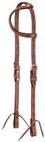 Medium Oil Leather Single Ear Headstall w/ Barbed Wire Detail