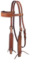 Medium Oil Leather Wide Brow Headstall w/ Barbed Wire Detail