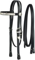 Black Leather Draft/Large Horse Silver Show Headstall and Reins