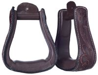 Western Leather Covered Stirrups - Tooled Leather - 3 Colors