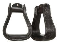 Western Leather Covered Stirrups - Tooled Leather - 3 Colors