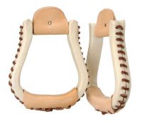 Western Visalia Stirrups - Rawhide Covered - Leather Laced