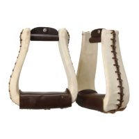 Western Roper Stirrups - Rawhide Covered - Leather Laced