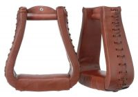 Oversized Western Stirrups - Leather Covered and Laced