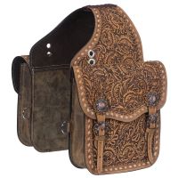 Antiqued Leather Tooled Western Saddle Bags