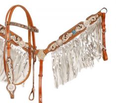 Fringed Headstall - Reins - Breastcollar Set - Silver Metallic and Crystals
