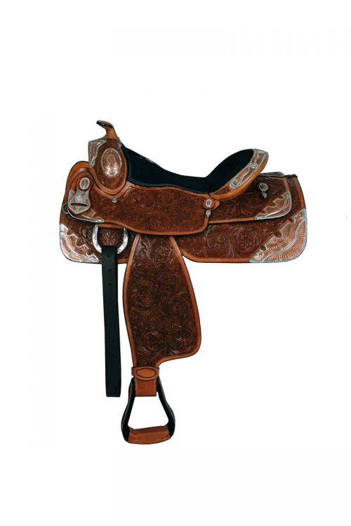 16" Western Show Saddle Medium Oil Leather with Silver and Copper Accents