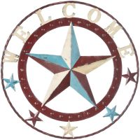 18" Rustic Western Multicolor Decorative Welcome Metal Star