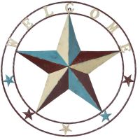 24" Rustic Western Multicolor Decorative Welcome Metal Star