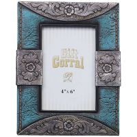 Turquoise Leather and Silver Accents Picture Frame