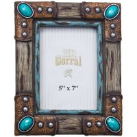 Wood and Turquoise Stone Accents Picture Frame