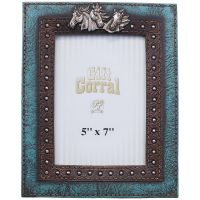 Rustic Western Horse Head and Blue Leather Picture Frame