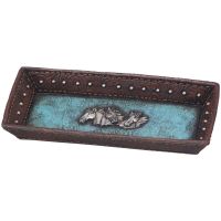 Western Rustic Horse Head and Blue Leather Tray