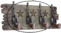 Western Rustic Pistol 4 Hook Wall Rack