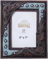 Western Picture Frame - 4" by 6" Leather and Turquoise